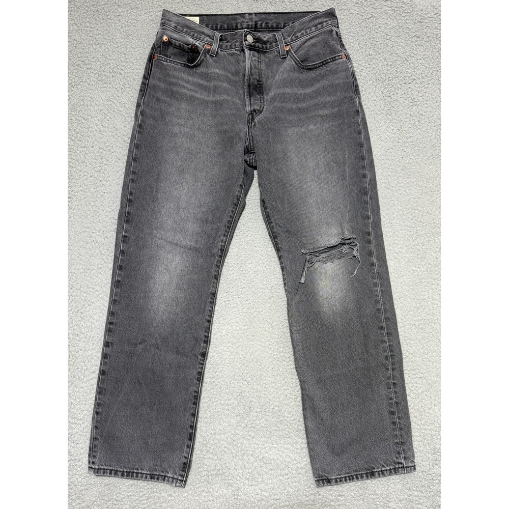 Levis Premium 501 Jeans Big E Womens 29 x 28 Gray Button Fly Distressed